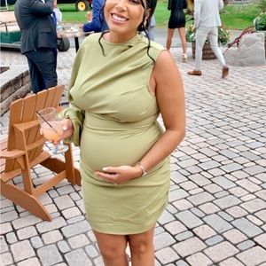 Sage Green One Sleeve Ruched Woven Bodycon Dress